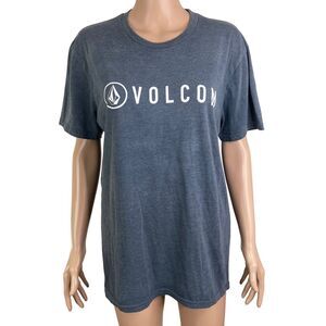 Volcom Tshirt Mens Medium Blue White Spell Out Short Sleeve Stretch
